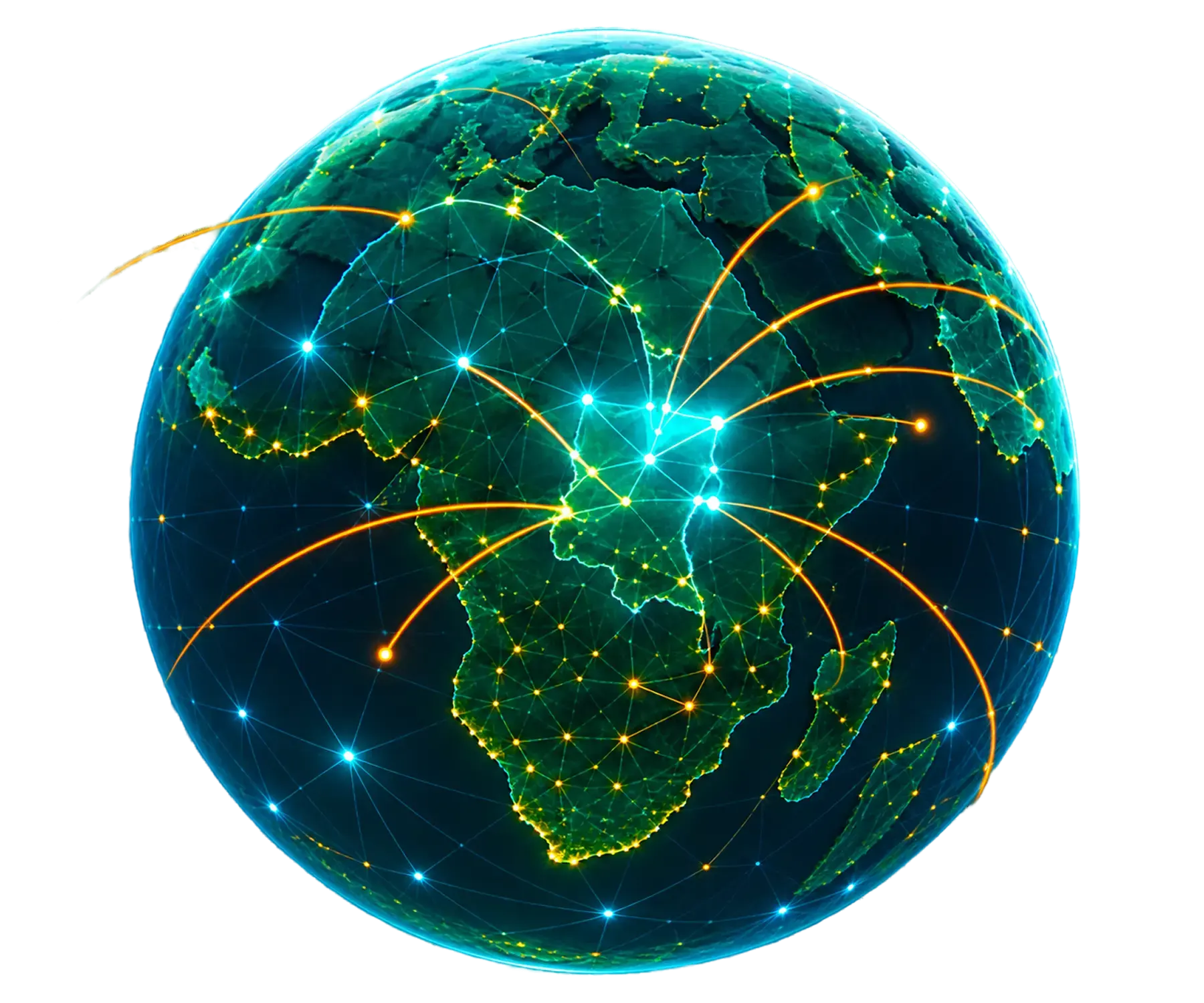 Globe centred on Africa with trade routes radiating from Central Africa