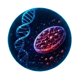 DNA double helix beside a mitochondrion releasing reactive oxygen species