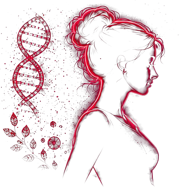 Female silhouette with a glowing DNA helix