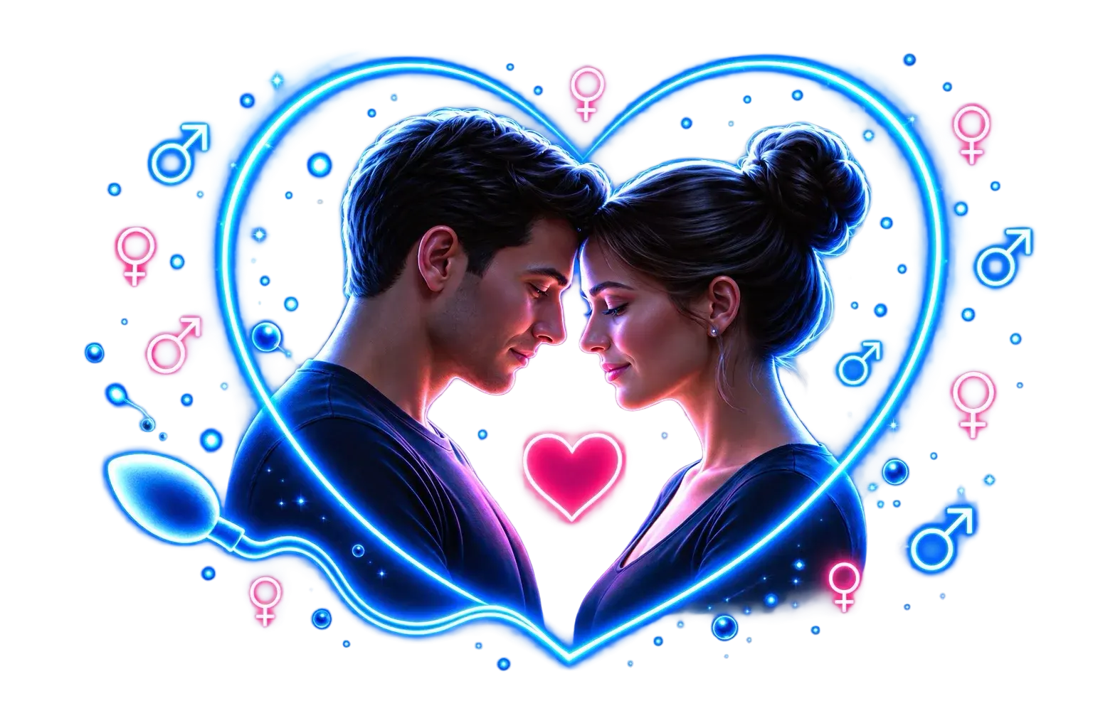 A couple surrounded by an illuminated heart