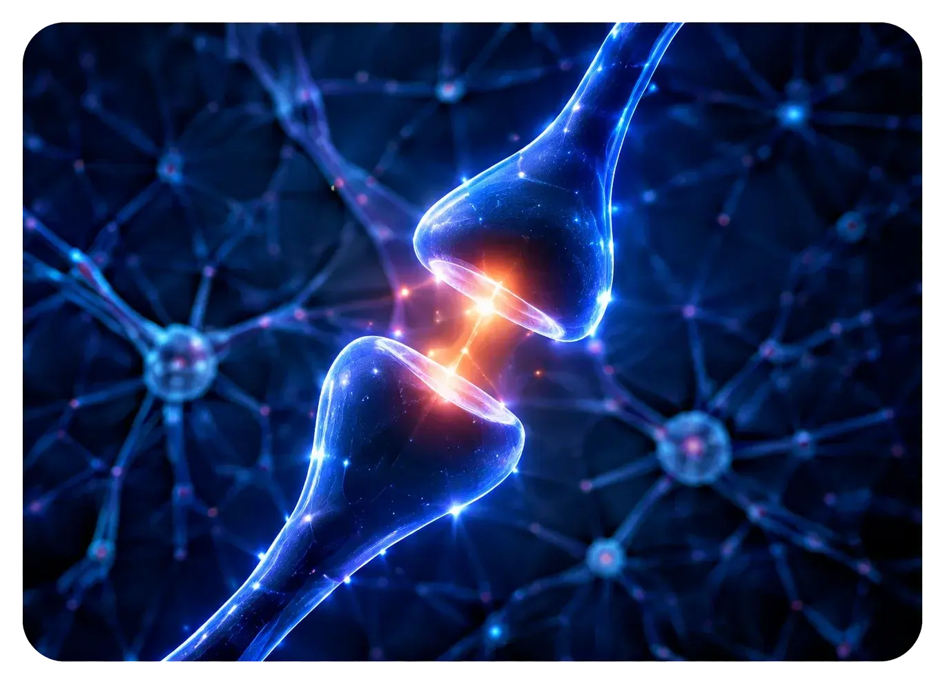 A glowing synapse transmitting a neural signal